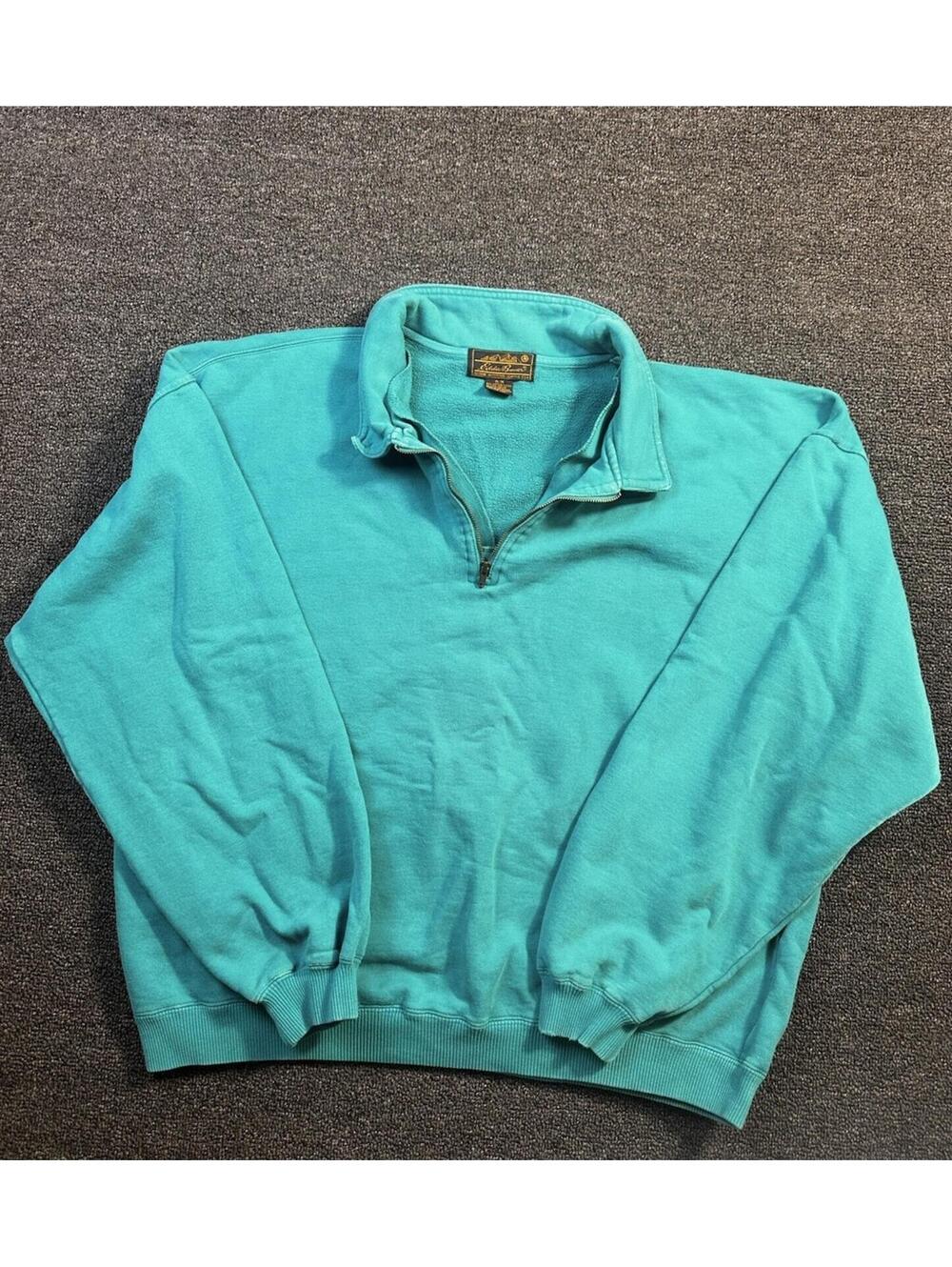VTG Eddie Bauer 80/90s 1/4 Zip Faded Sweatshirt Turquoise M